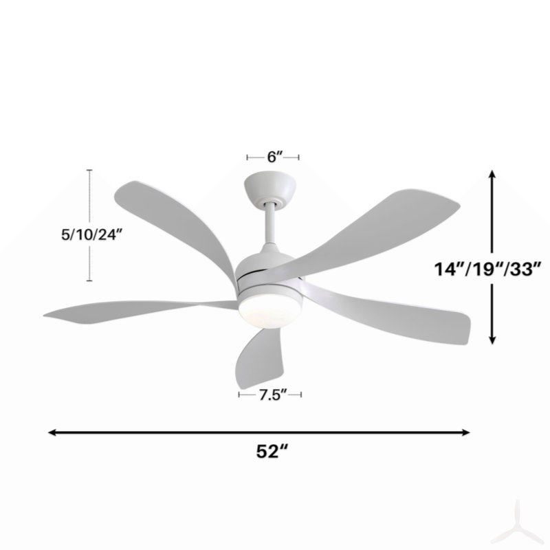 Ventilateur de plafond moderne de 52 pouces avec 5 pales en ABS, moteur à courant continu réversible, télécommande, blanc pour chambre à coucher