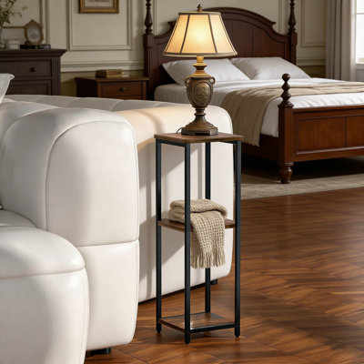3-Tier Small Side Table With Adjustable Feet - 10 Inch Wide Square Drink Table For Space-Saving Use In Apartments, Balcony, Office, And Living Room - Multi-Functional Rustic Brown Design