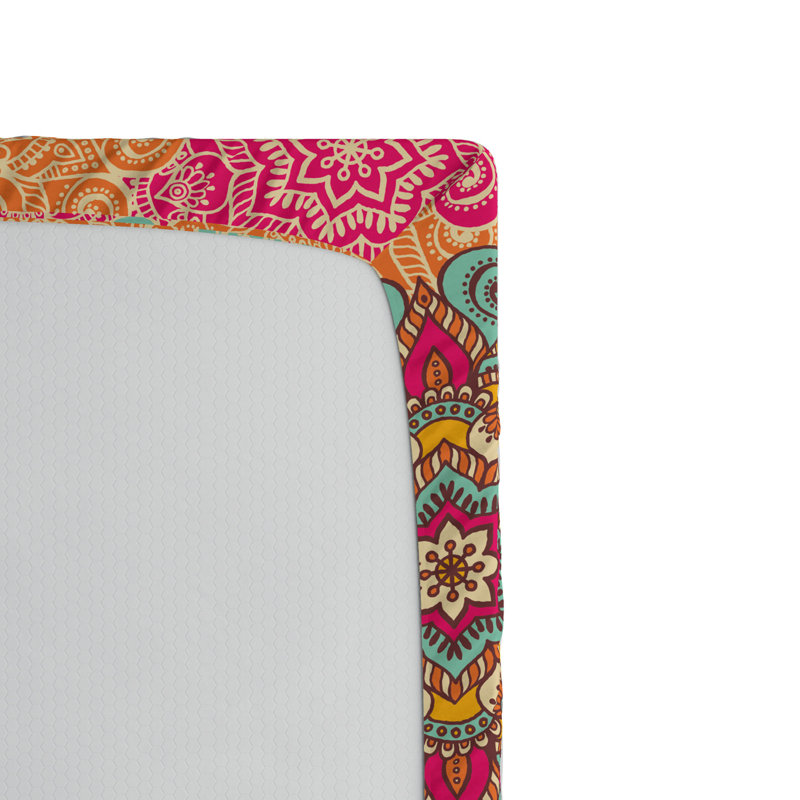 Mandala Microfiber Damask Fitted Sheet, Queen Fitted Sheet