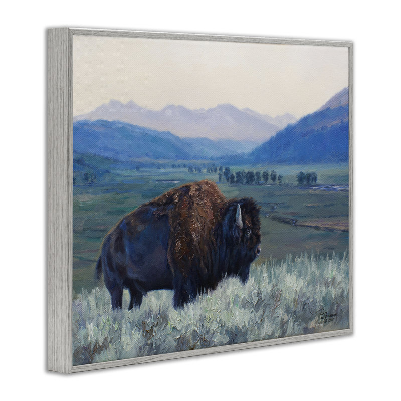 Bison & Country Mountains, estampe numérique par © David Graham, Estampe numérique Farmhouse, H 24 po x l 30 po