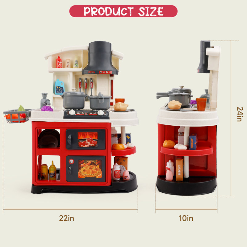 Rounded Edges Kitchen Toddler Pretend Play Toy Kitchen Set With Faucet Water Spray