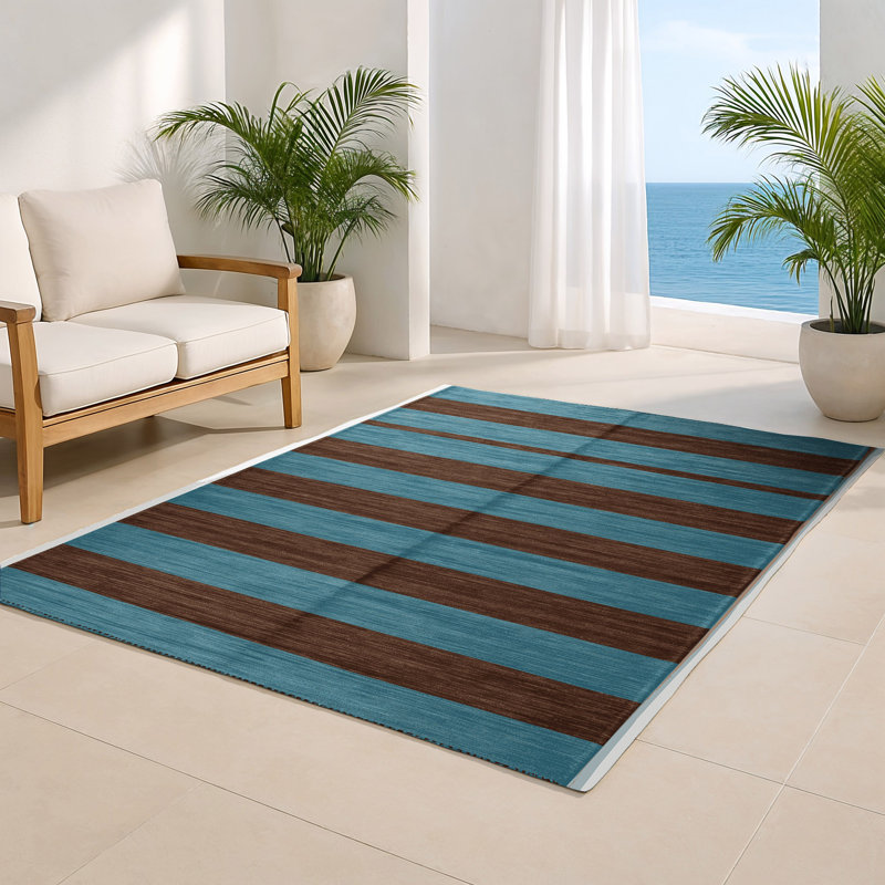 Tapis intérieur / extérieur bleu HorizontalStripes, Rectangulaire 2 pi x 3 pi