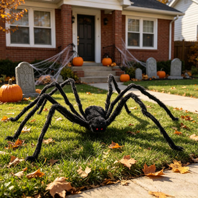 Décoration d'Halloween en araignée noire, araignée velue effrayante géante, décoration d'Halloween en araignée pour la cour intérieure, la pelouse, le jardin, la fête et la maison hantée