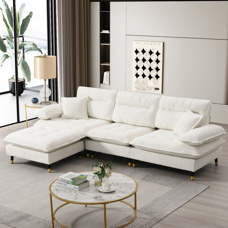 Canapé modulaire convertible en forme de L 106 * 66,5 "Modern Canapé, ensemble de canapé capitonné 4 places avec pieds réglables deux tons, tissu chenille nuage