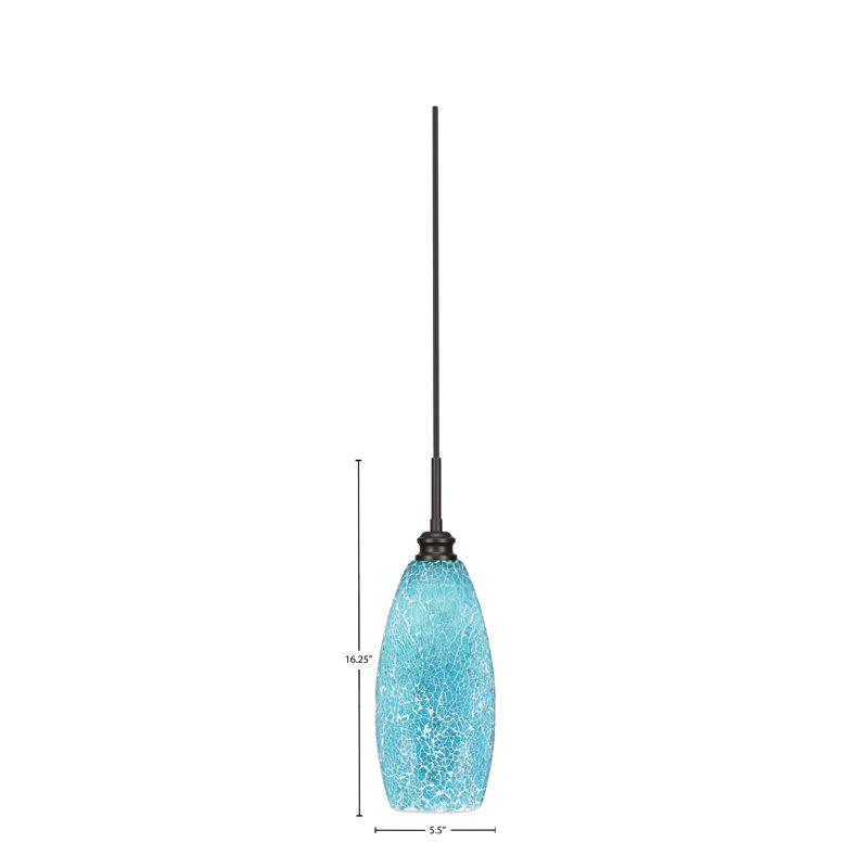 Edge Cord Mini Pendant With 5.5" Turquoise Fusion Glass, Espresso