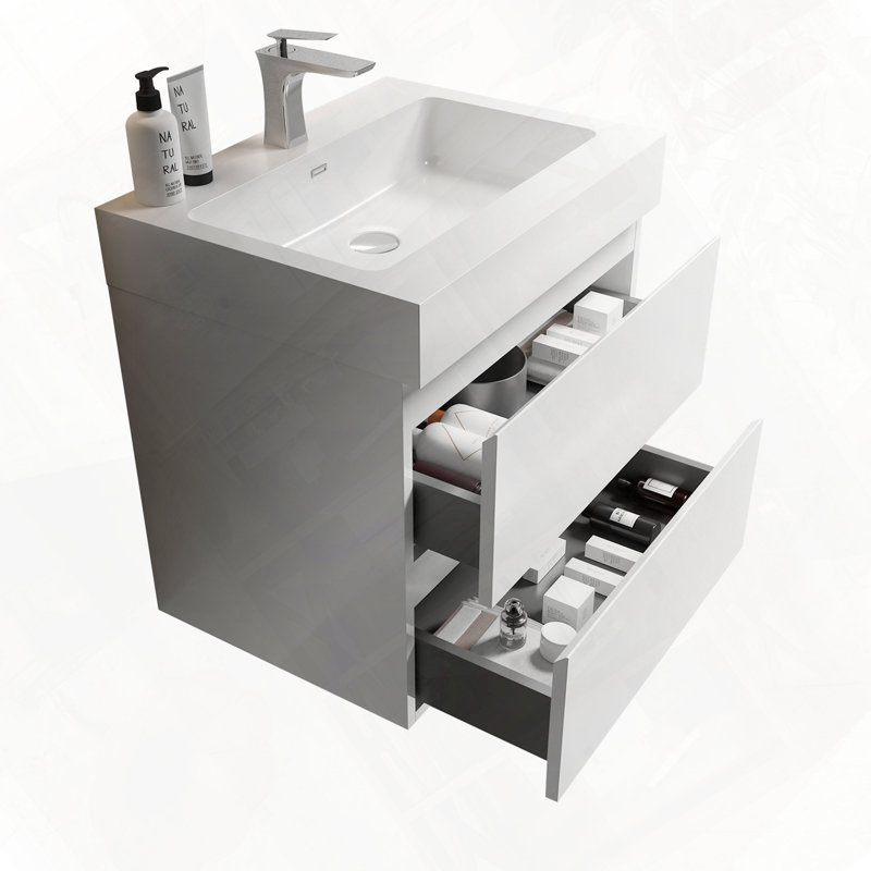 Meuble-lavabo mural flottant avec évier, Blanc, 24