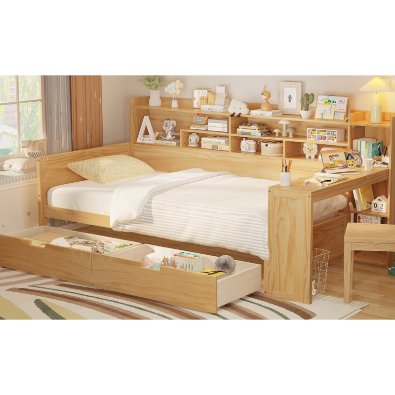 Multi-Functional Wooden Daybed For Twin With Shelf And Desk Storage - Space Optimizer In Wood Options Study Fashionable Item