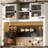 Lavorn 70" Tall Vintage Bar Cabinet with Hutch, Sliding Barn Door, LED Lights, Wine Rack, Outlets, and Pegboard-1219790024