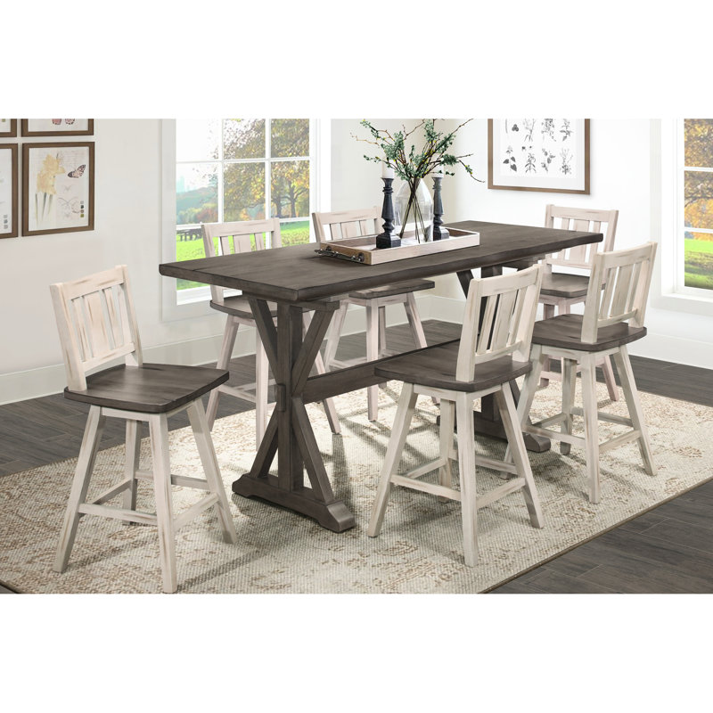 Table de salle à manger 6 comptoirs, bois massif gris, forme rectangulaire 6 options