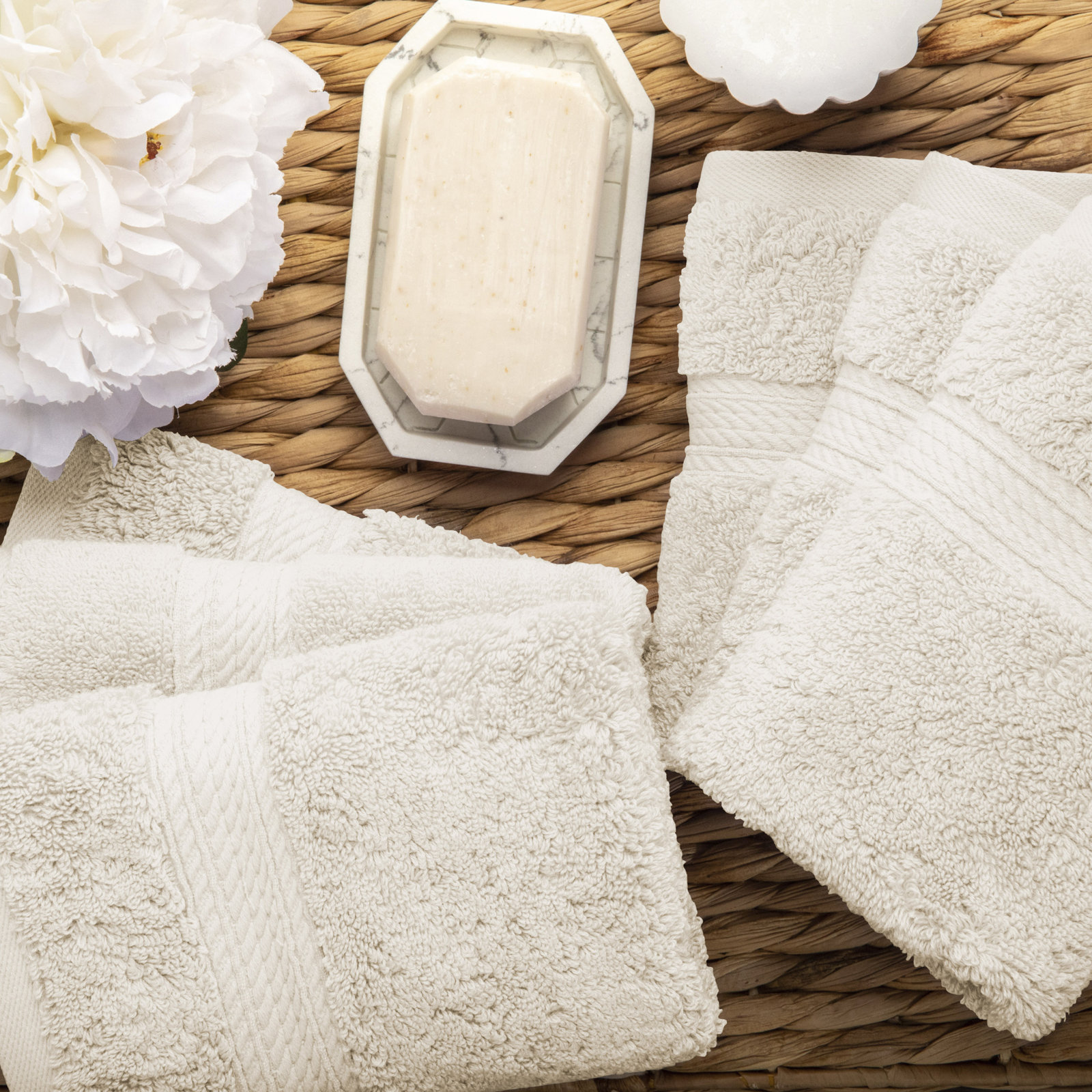 Egyptian Cotton Washcloth Set, Cream, Washcloth - 6 Pack