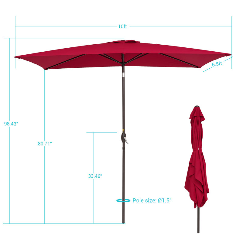 Parasol d'extérieur rectangulaire de 10 pi x 6,5 pi Mirela, Rouge