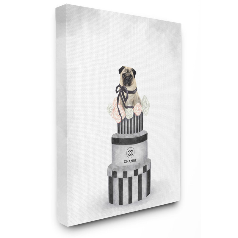 «Fashion Box Stack Pet Dog Pink Grey», impression, Toile tendue, H 20 po x l 16 po