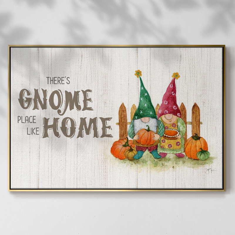 " Gnome Place Like Home ", 27" H x 41" W x 2" D, Gold Floater Framed Canvas