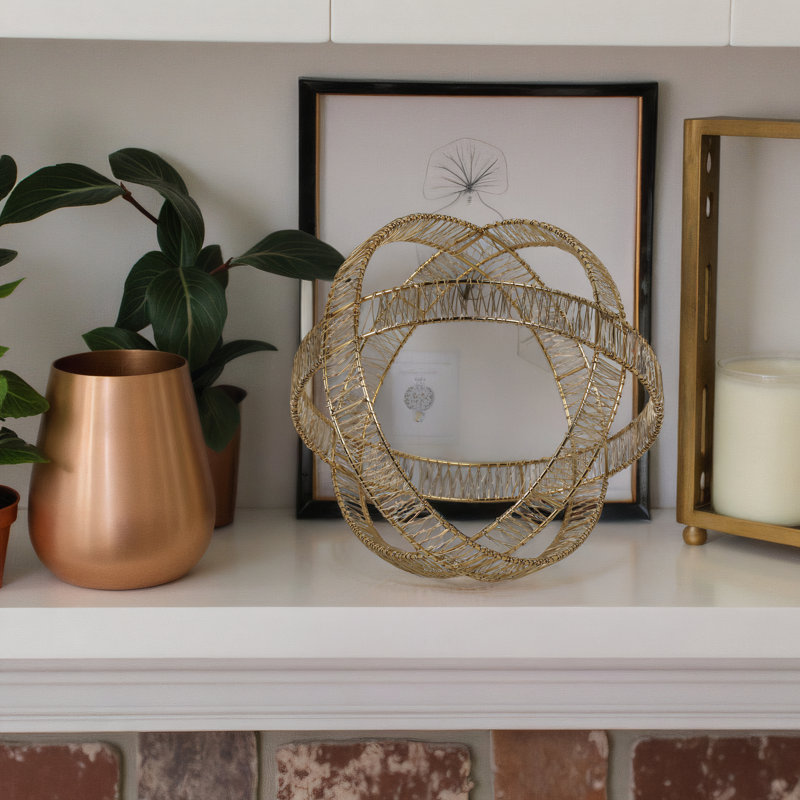  Decorative Metal Orb Sculpture - Decorations For Living Room Or Coffee Table Statues - Stylish Decorative Objects Figurine For Home Decor - 10", Gold