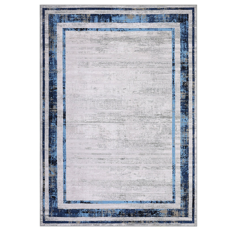 Large Washable Rugs Modern Border Rugs Soft Thin Low Pile Floor Carpet, Non Shedding & Non Slip, Indoor Foldable Printed Accent Mat for Open Floor