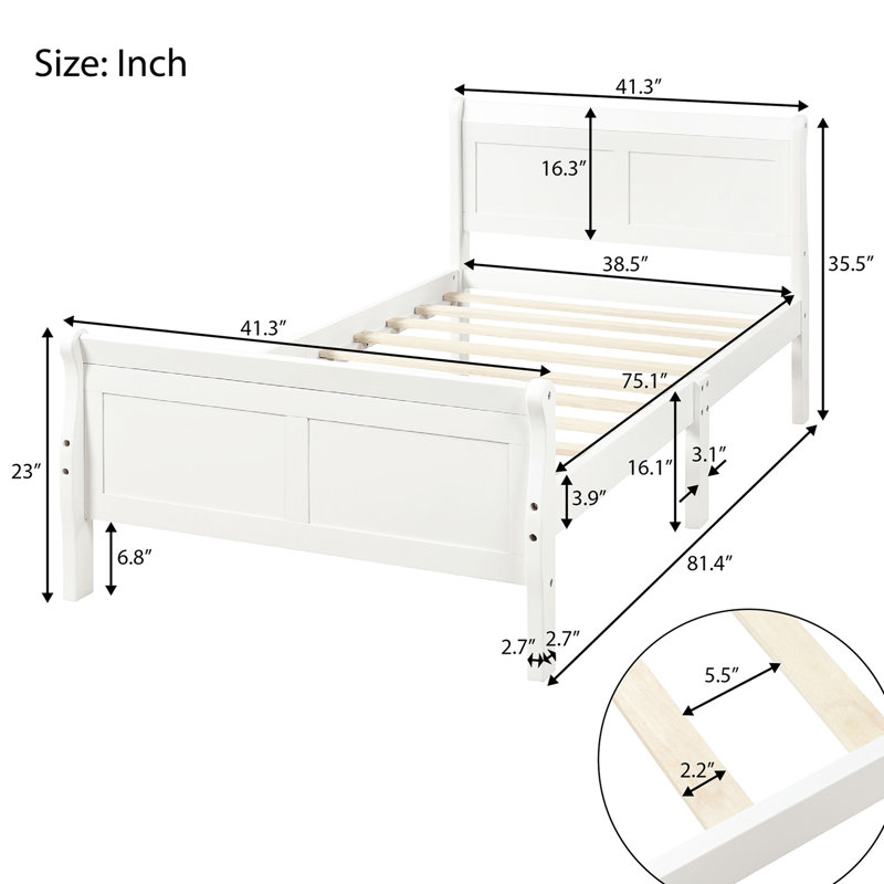 Twin Size Bed Frame In White - Solid Wood With Headboard & Headboard, Platform