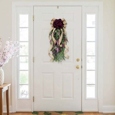 Artificial Lavender Teardrop Swag - 19.68 Inch Purple Hydrangea Front Door Wreath. Stunning Spring & Summer Floral Decor. Perfect Easter Decorations for Farmhouse Porch, Wall, Window, Wedding & Festival Display
