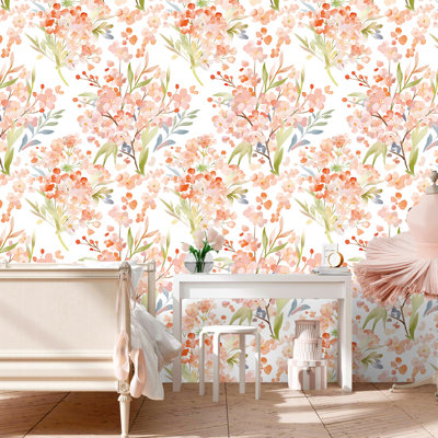 Funmilola Peel and Stick Wallpaper Floral Pink for Bedroom