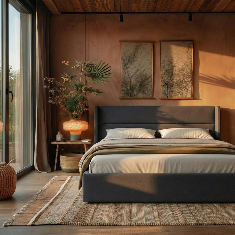 Annek Upholstered Bed Frame with Lift Up Storage, 40.9"H Wingback Headboard, Wood Slats & Metal Frame, Multiple Sizes & Fabric Options Available