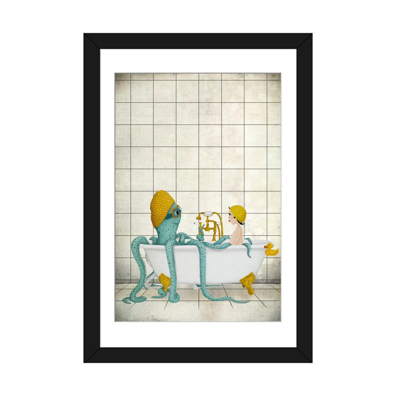 « bain time », impression sur toile, Papier d'art encadré noir, Blanc, H 32 po x l 24 po x P 1 po