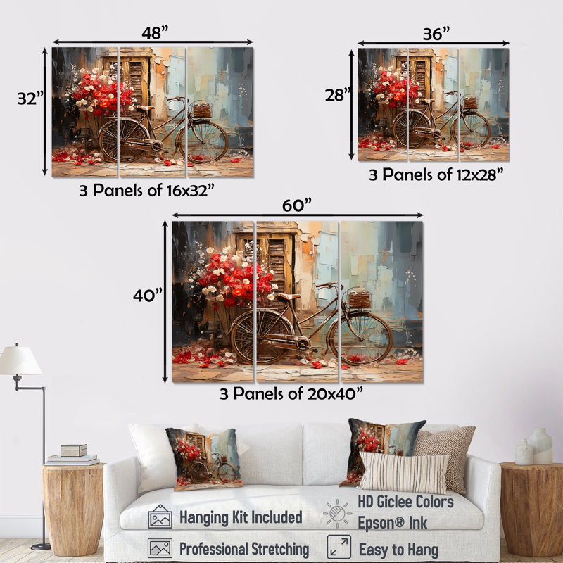 «Crimson Ride Red Flowers» - ensemble d'art mural sur toile, H 32 po x l 48 po