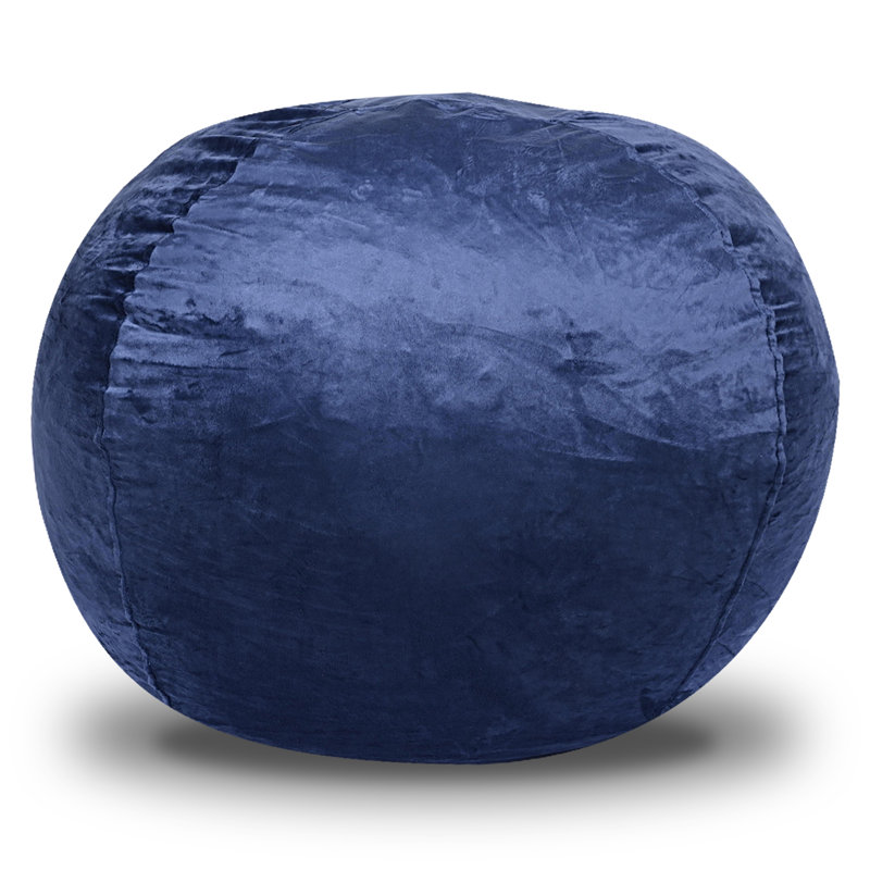 Minky Velvet Bean Bag Chair, Navy-5Ft Plush Floor Chair For Kids And Adults W/ Washable Cover, Lounge Chair With Stretchable Fabric, Comfy Bedroom Chair, Filled With Shredded And Memory Foam.