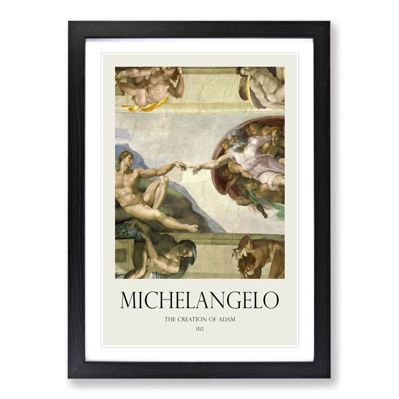 The Creation of Adam by Michelangelo - Picture Frame Painting on MDF, Black Framed, 65cm H x 48cm W x 2cm D