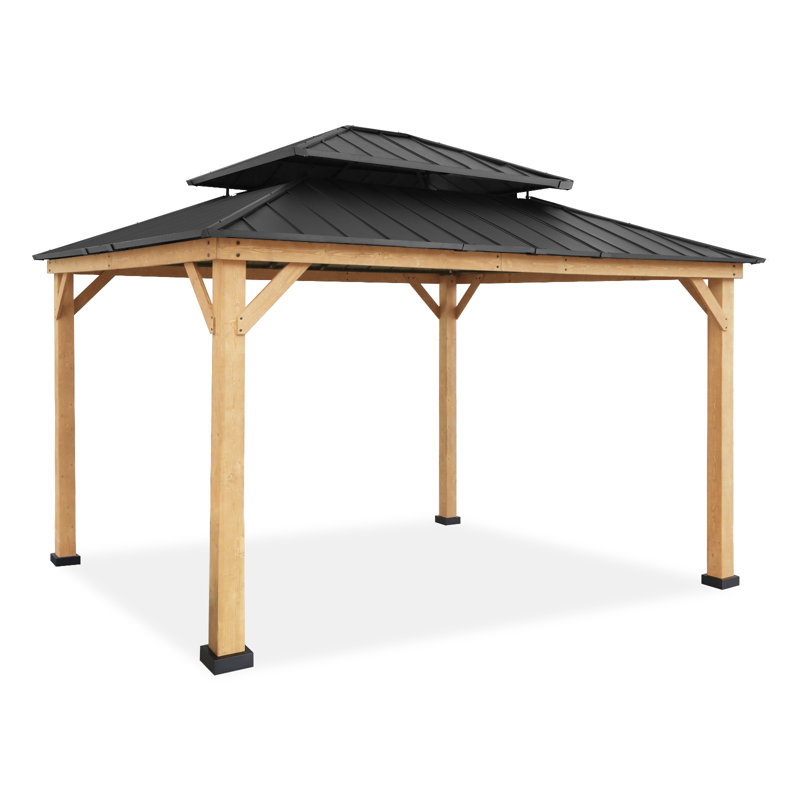 13x15 Cedar and Black Steel Double Roof Gazebo