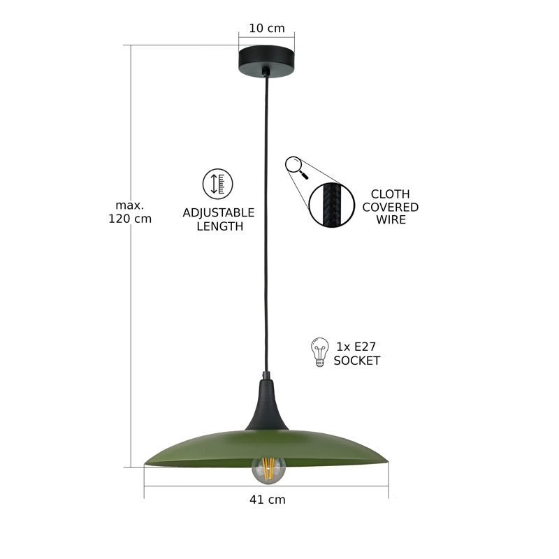 1 - Light Matte Black Dome Pendant, Black/Khaki