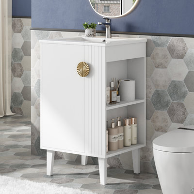 Meuble-lavabo de style français de 20 pouces avec lavabo en céramique Asahi et fabrication en bois massif