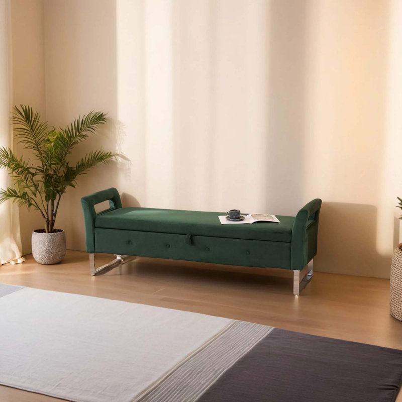 Banc de rangement capitonné l 67,89 po, Vert