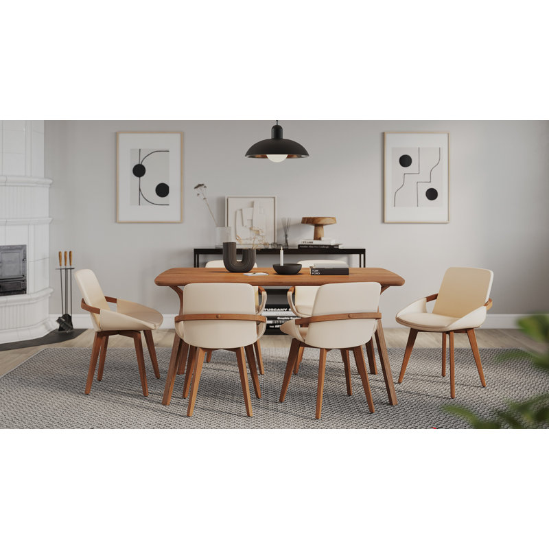 Whitacre 17'' H Faux Leather Upholstered Armchair, Cream, Walnut
