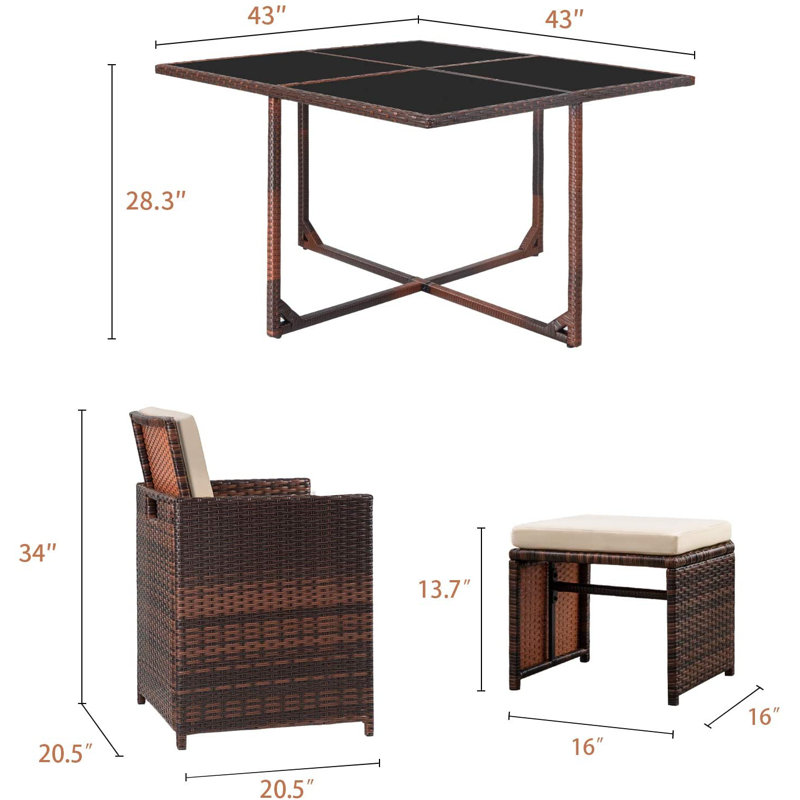 Jmir 8 - Person Wicker Patio Dining Set with Square Table, Beige