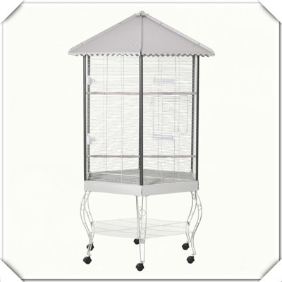 Hexagon Flight Bird Cage With Covered Canopy Storage