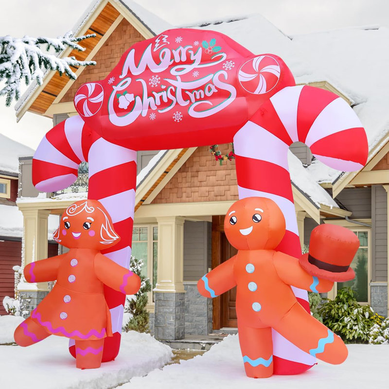 Christmas Inflatable 9.6 FT Christmas Archway Inflatable Gingerbread Inflatable Arch with Built-in LEDs