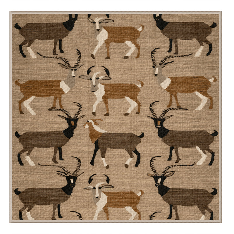 Washable Alpine Ibex Wildlife Area Rug, Square 4'