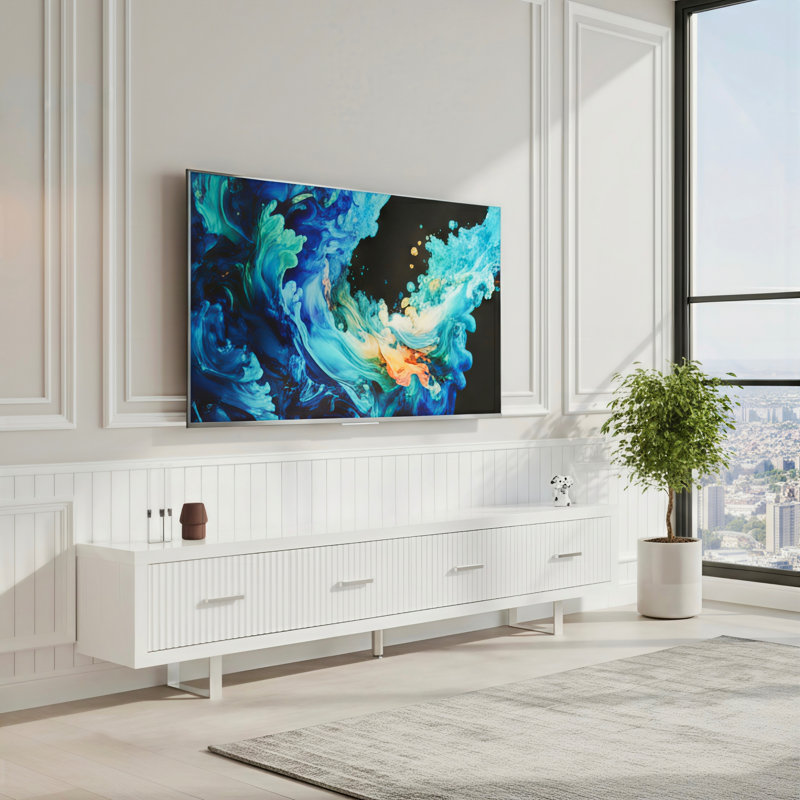 Meuble télé avec 4 tiroirs de rangement, Blanc