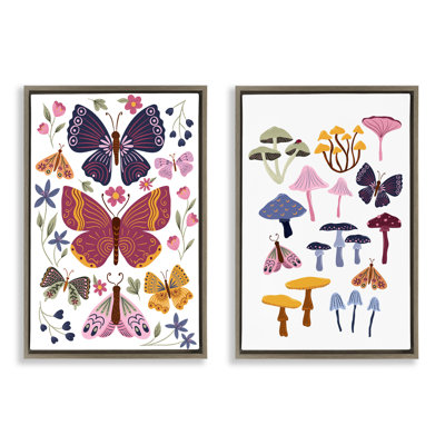 Butterflies & Delicate Mushrooms 2pc Floating Frame Set, design by JJ Design House LLC