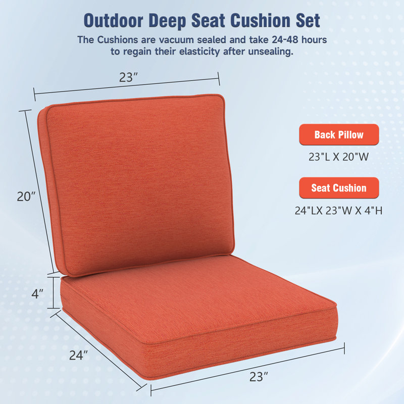 23 In. X 24 In. 3-Piece Outdoor Patio Replacement Cushion Outdoor Lounge Chair Cushion, Red