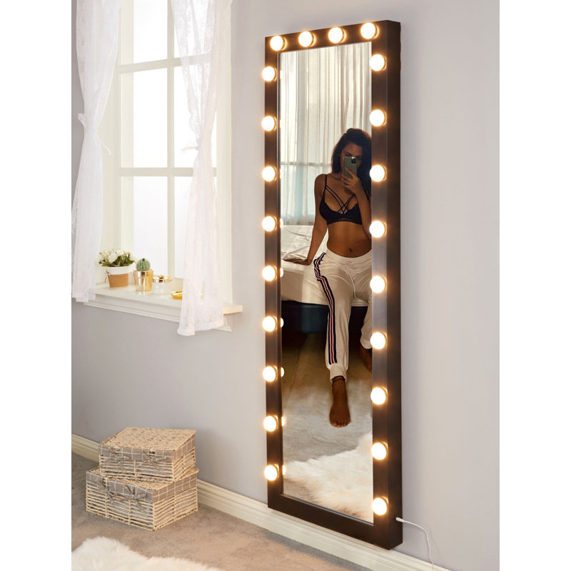 Big Mirror Full Length with 22 LED Bulbs Lights, Full Body Mirror for Bedroom, Standing Mirror, Black, 64" x 20"