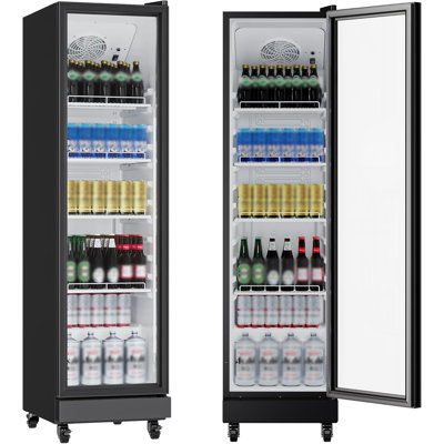 Commercial Beverage Refrigerator, One Glass Door Display Refrigerator with 360° Circulation Cooling, Frost-Free, Adjustable Shelves Merchandiser Fridge Upright Cooler, Energy-Saving Comp