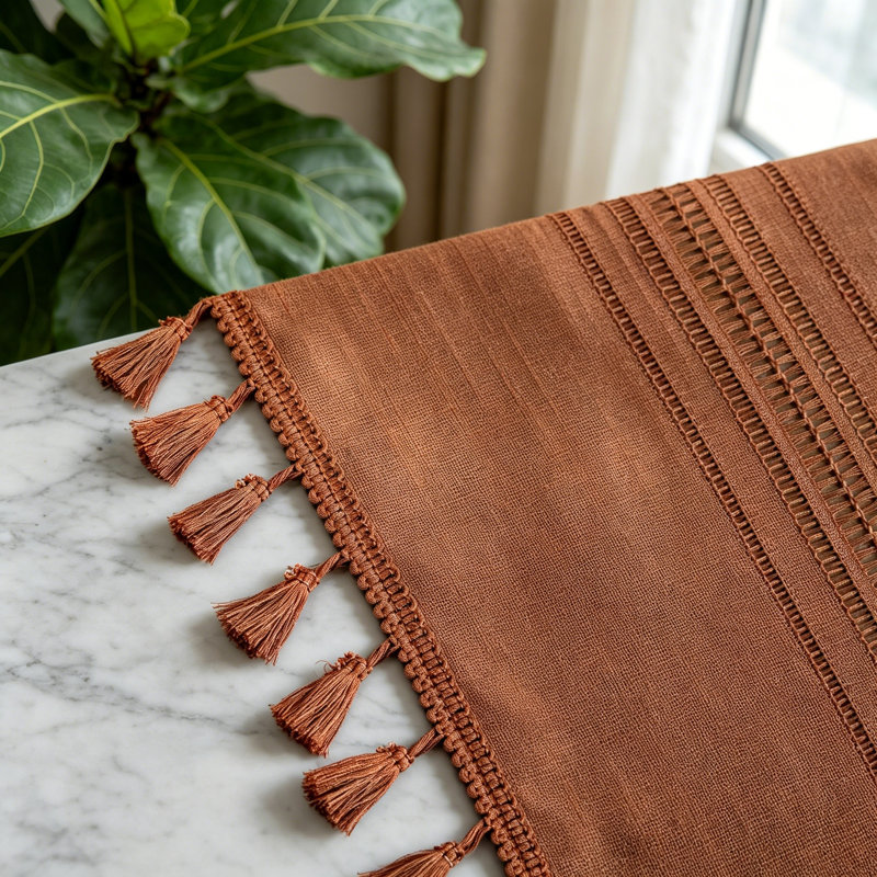Boho Macrame Curtains 63" Terracotta 2 Panels