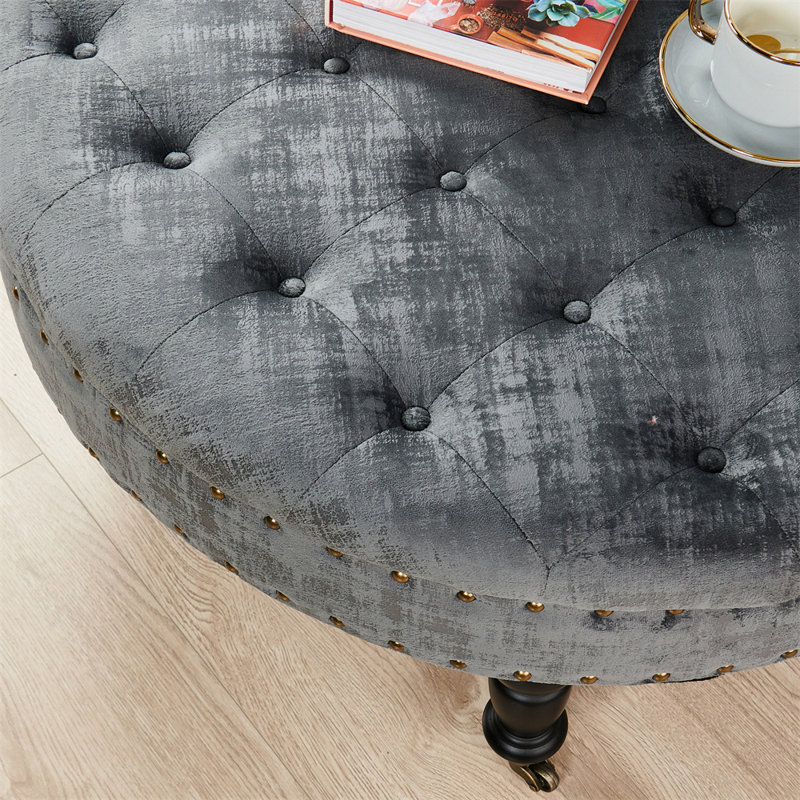 Laforge Velvet Ottoman, Peat Green Velvet