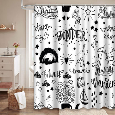 Wonderful Adventure Doodle Lettering Shower Curtain with 12 Hooks