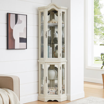 Lighted Corner Curio Cabinet With Tempered Glass Doors