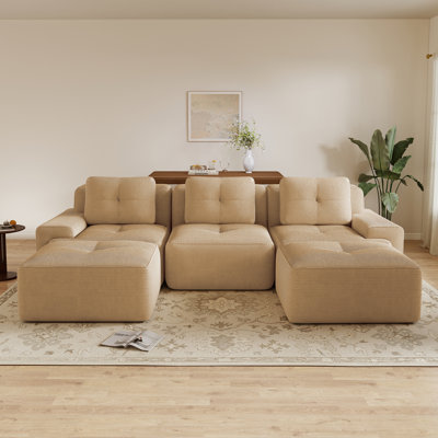 Canapé modulaire en forme de U Boneless, tissu de velours côtelé à compression et sans assemblage