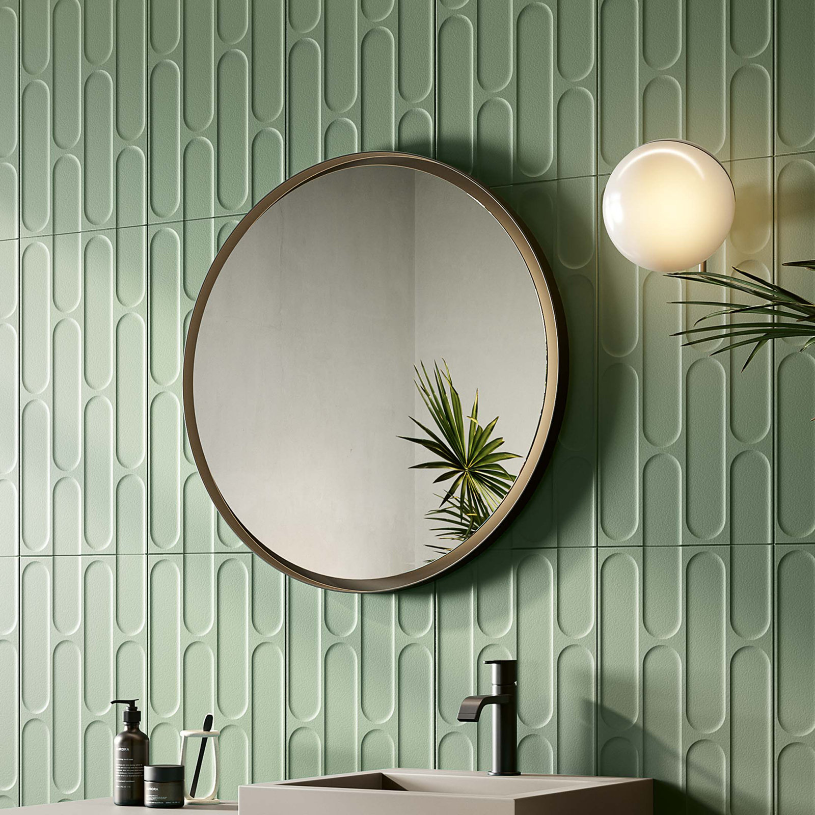 Biscotti  12" x 24" Fishscale 3D Italian Wall Tile, Salvia Green