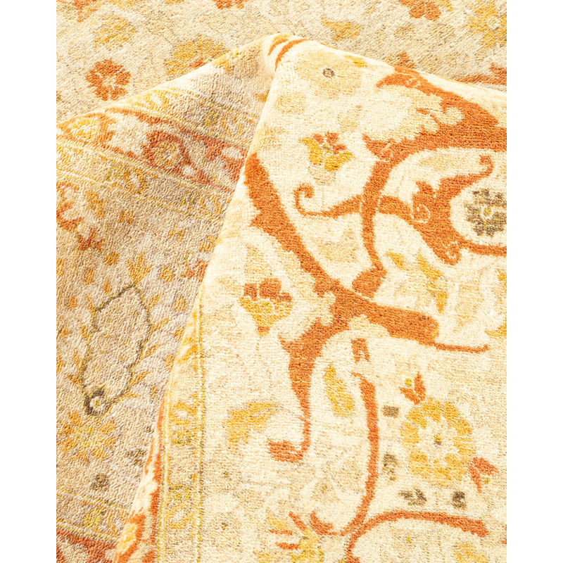 Tapis ivoire en laine noué à la main de conception unique 8 pi 2 po x 10 pi 4 po Daichi