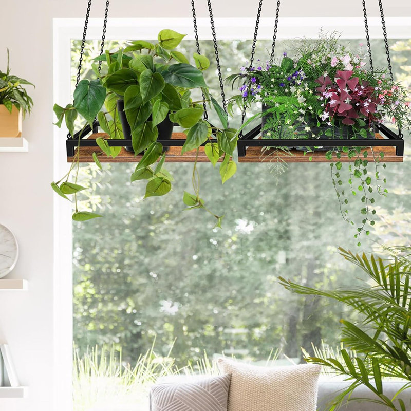 Support à plante d'intérieur suspendu en bois 16 po