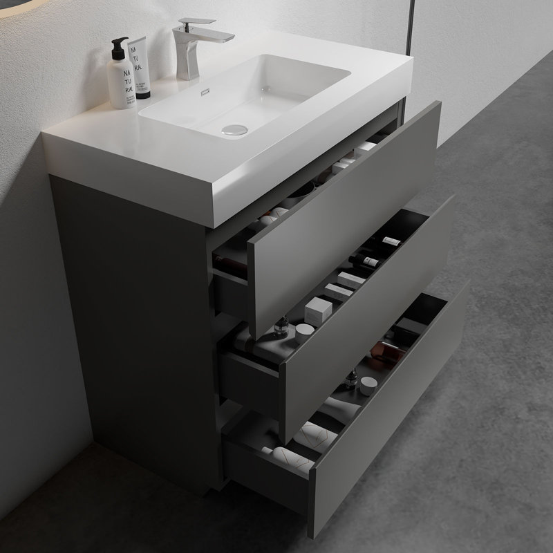 Gebhart 36,00 po X P 18,10 po P 37,00 po Meuble-lavabo autoportant avec comptoir H, White, Gray